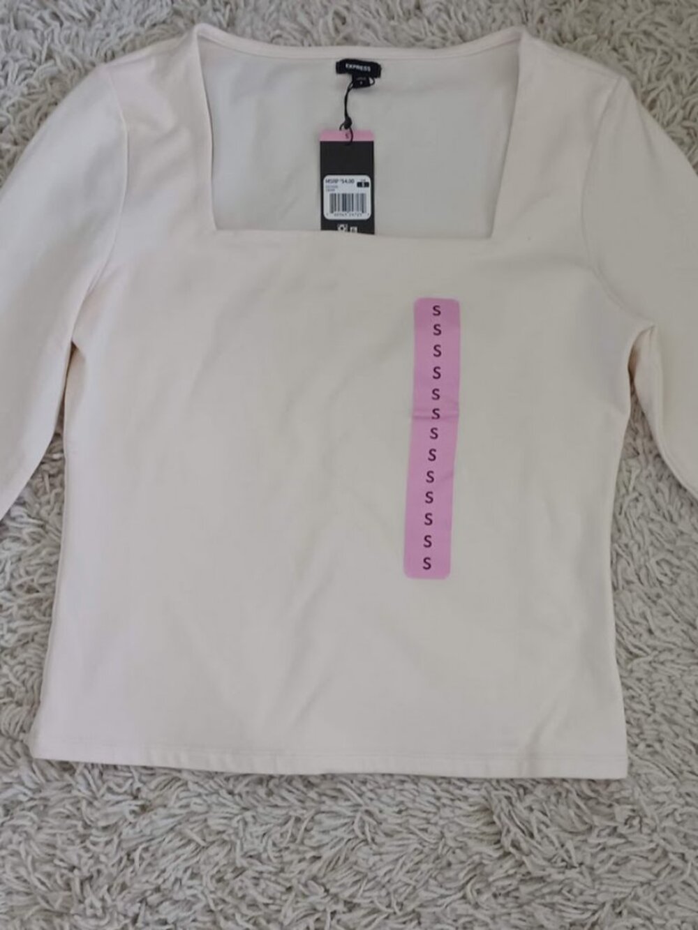 Express NWT Women's Small Cream Square Neck Long Sleeve Stretch Knit Top